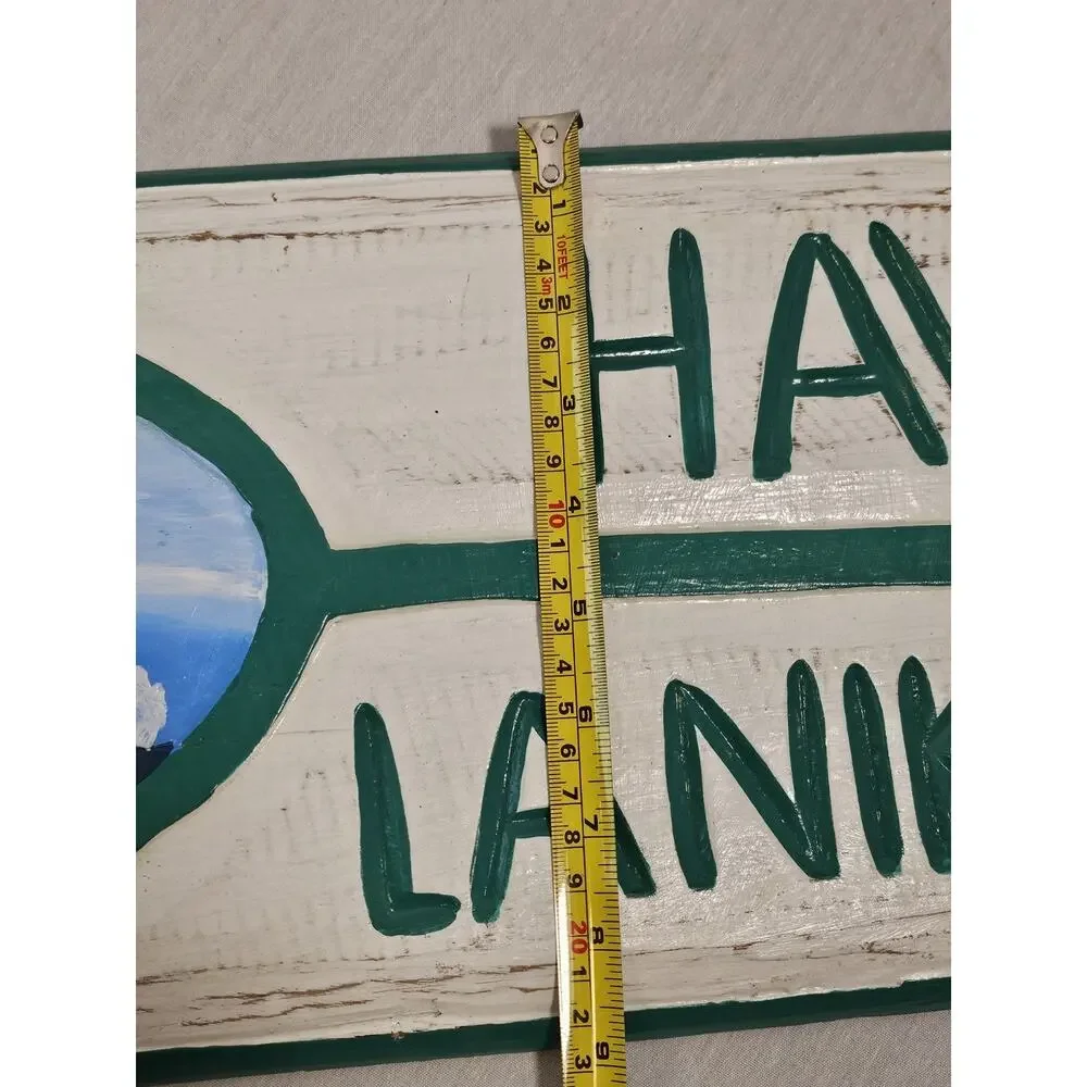 Lanikai Beach Wooden surf sign 40" w/ Beach Painting - Real Hand Carved Wood - Picture 12 of 14